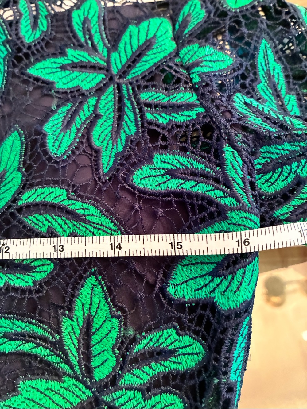Sea Navy Mini Dress with Green Floral Lace - Picture 3 of 9